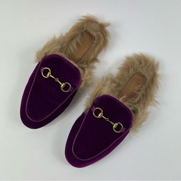 Gucci Purple Fur and Velvet Princetown Mules Size 38 - Picture 4 of 9